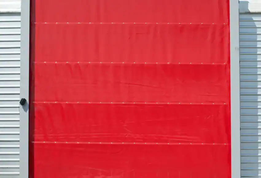 cortina de portón de hule rojo resistente para entradas industriales